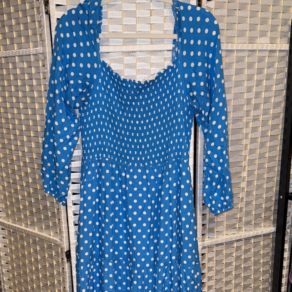 Dolan Blue and White Polka Dot Long Sleeve Dress